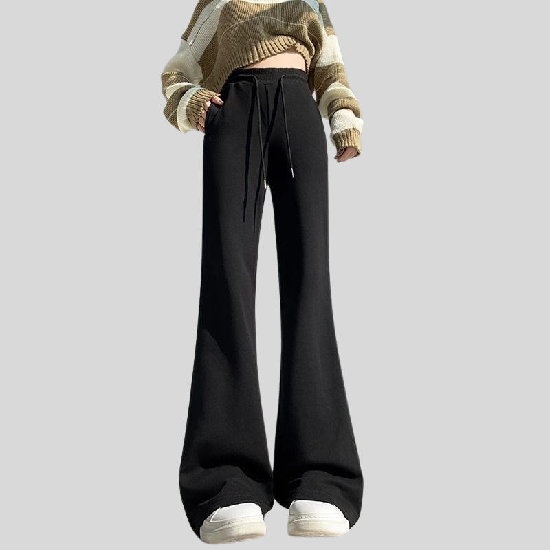 Gray American micro-flared pants women's spring new high-waisted and thin casual sweatpants drape straight wide-leg sweatpants