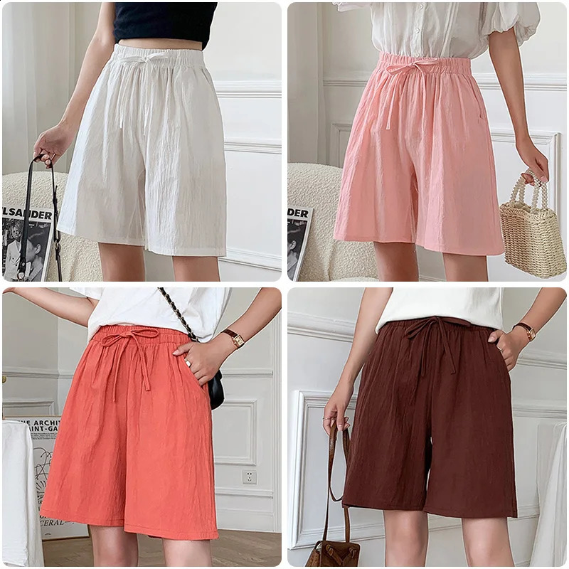 Summer Cotton Linen Womens Shorts Casual High Waist Loose Shorts s Soft Cool Female Shorts Breathable Soft Home Clothes 250313