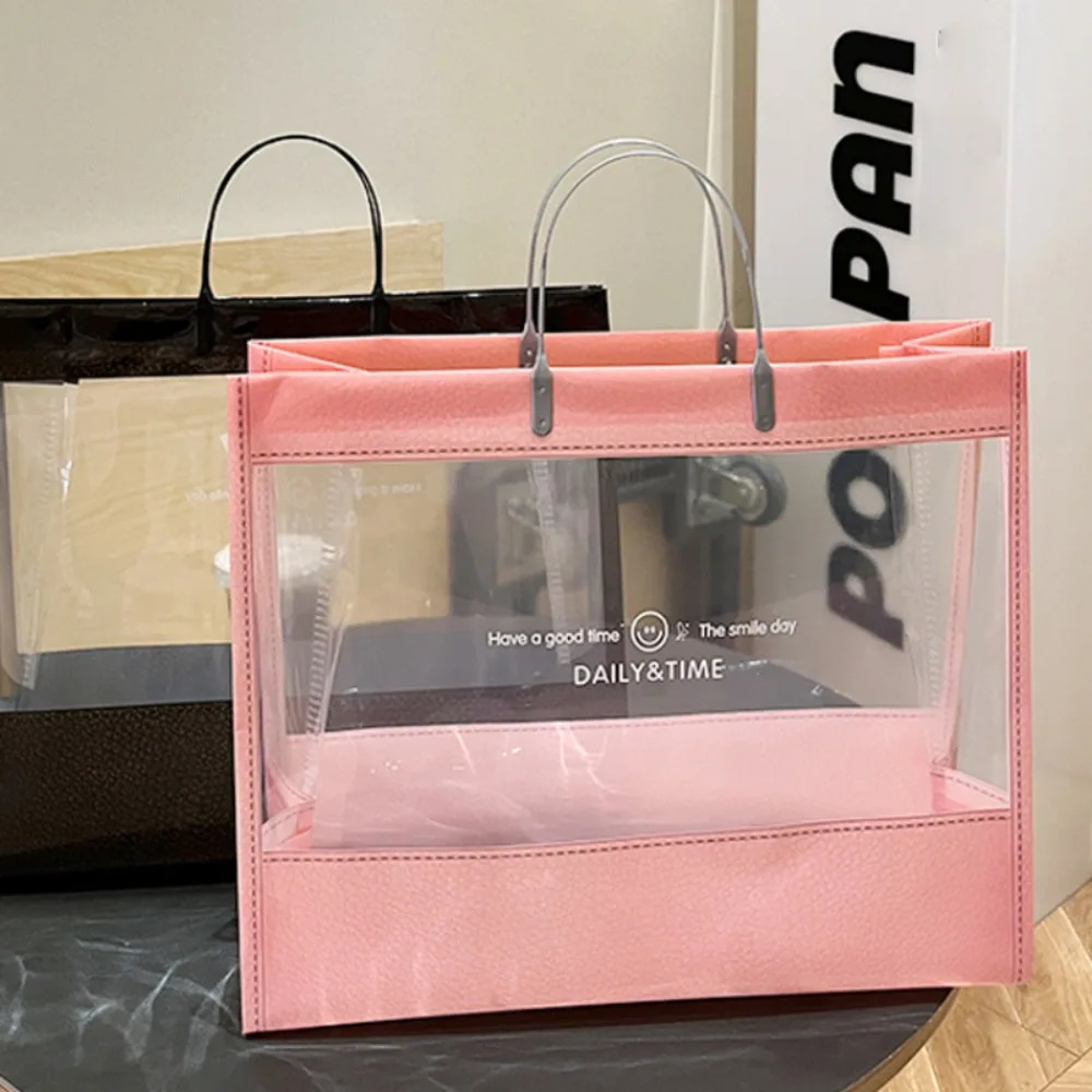 PVC Transparent Handbag Shoulder Bag Large Capacity Shopping Tote Bag Travel Beach Bag Waterproof Swimming Storage Bag Gift Bag R250312