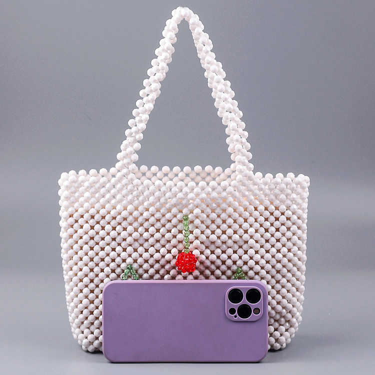 New White Wallet Acrylic Cherry Large Capacity Girl Style Diy Bead Handbag Fashion Trend Bag 250315
