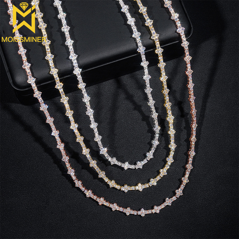 3/4mm Moissanite Tennis Chain Bracelet Necklace S925 Silver Iced Out Chain For Men Women Hip Hop Jewelry Pass Diamonds TesterGRA