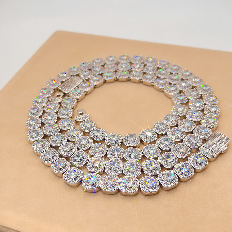 10mm Moissanite Square Circular Shape Cuban Necklace S925 Silver Iced Out For Men Women Hip Hop Jewelry Pass Diamonds Tester