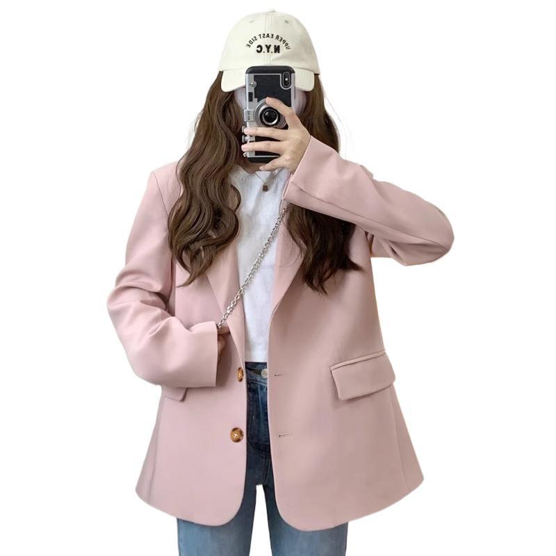 L3101Trendy Black Suit Coat for Women - Comfortable Loose Design for 2025 Seasonal Wear