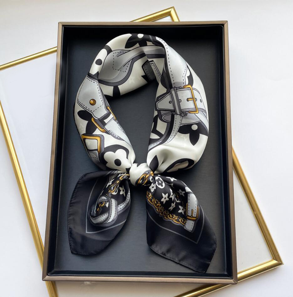 70x70cm Simple Presbyopia Printing Floral imitate Silk Scarf Headband for Women Gift Fashion Long Handle Bag Scarves Paris Shoulder Tote Luggage Ribbo