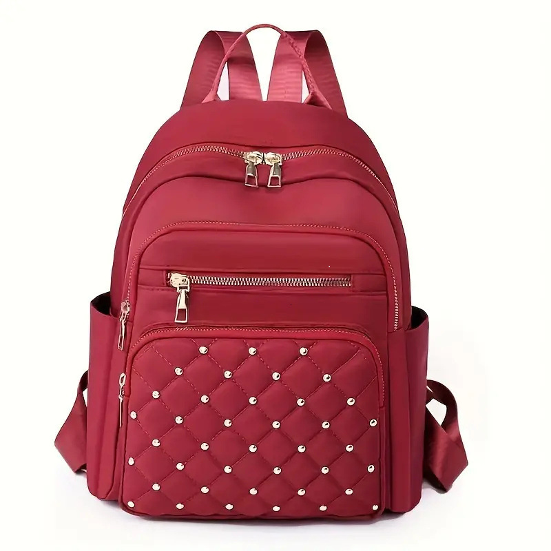 2025 Texture Rivet Backpack Large Capacity Simple Women s Diamond Grid Fashion Designer Summer Backpack New Outdoor Leisure Storage Bag Wallet Handbag