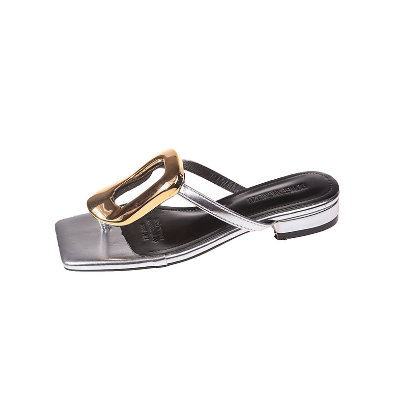 Wear flip-flops Flip-flops with gold buttons Designer free Shipping External penetration Women sandals Silver gold black blue slippers 2025 hot
