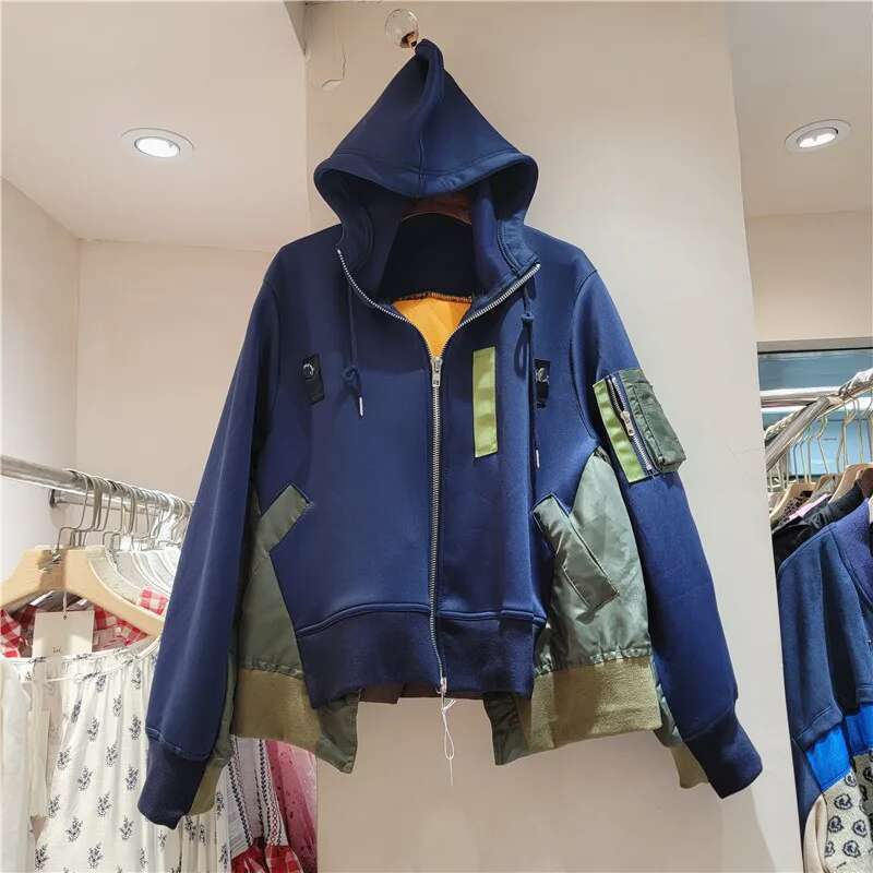 Autumn And Winter New Loose Ing Thickening Color Matching Zipper Jacket Hoodie Slimming Top Women's Coats Outwear