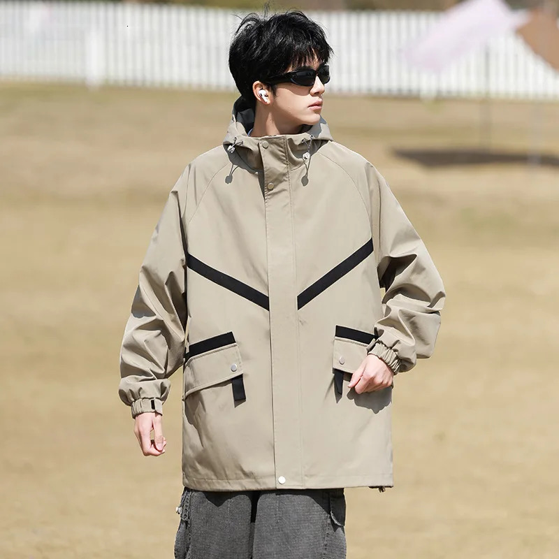 Outdoor Hooded Punching Jacket Waterproof Mens Women Models Spring Autumn Thin Section Windproof Soft 250313