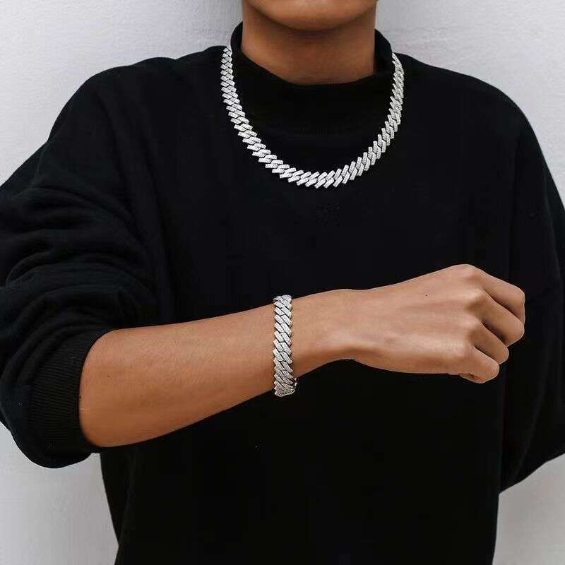 designer custom s hip hop rapper singer vvs dia moissanite cuban k chain 14mm wide 2 row baguette iced out sier hiphop necklace