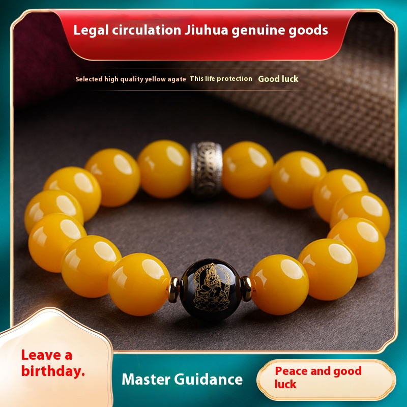 Natural yellow agate strings zodiac sign of the Snake Buddha six words of truth Buddha beads bracelets for men and women