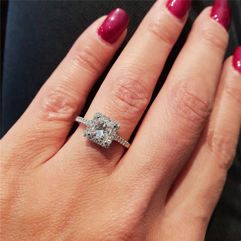 Jewelry 1.5 Carat Princess Cut Halo Engagement Ring IGl Certified Lab Grown Diamond Wedding Square Lab Diamond Ring For Women Half Band Anniversary