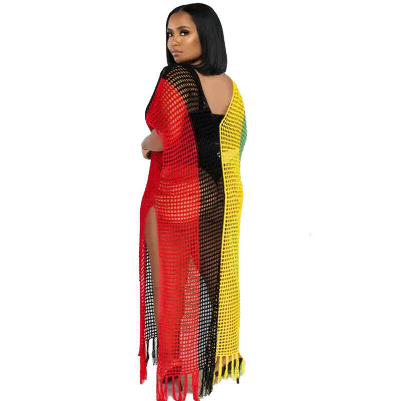 Summer New Women's Long Sexy Woolen Hand Hook Knitted Tassel Color Blocked Beach Skirt For Women