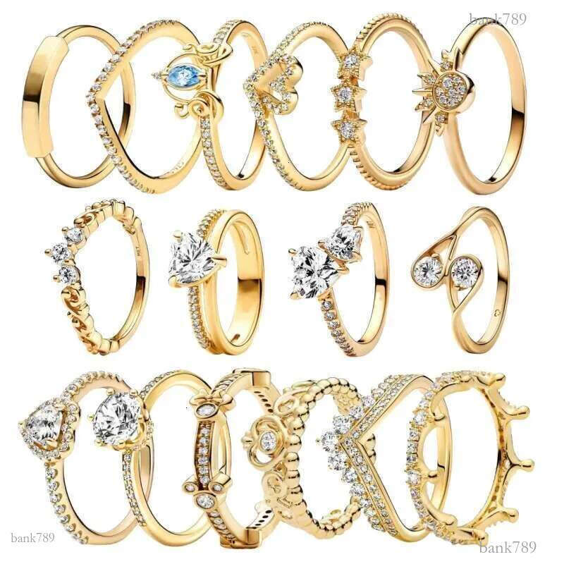 925 New Hot Sale Shining Crown Star Love Heart Gold Ring Style Suitable For Classic Fashion Princess Jewelry