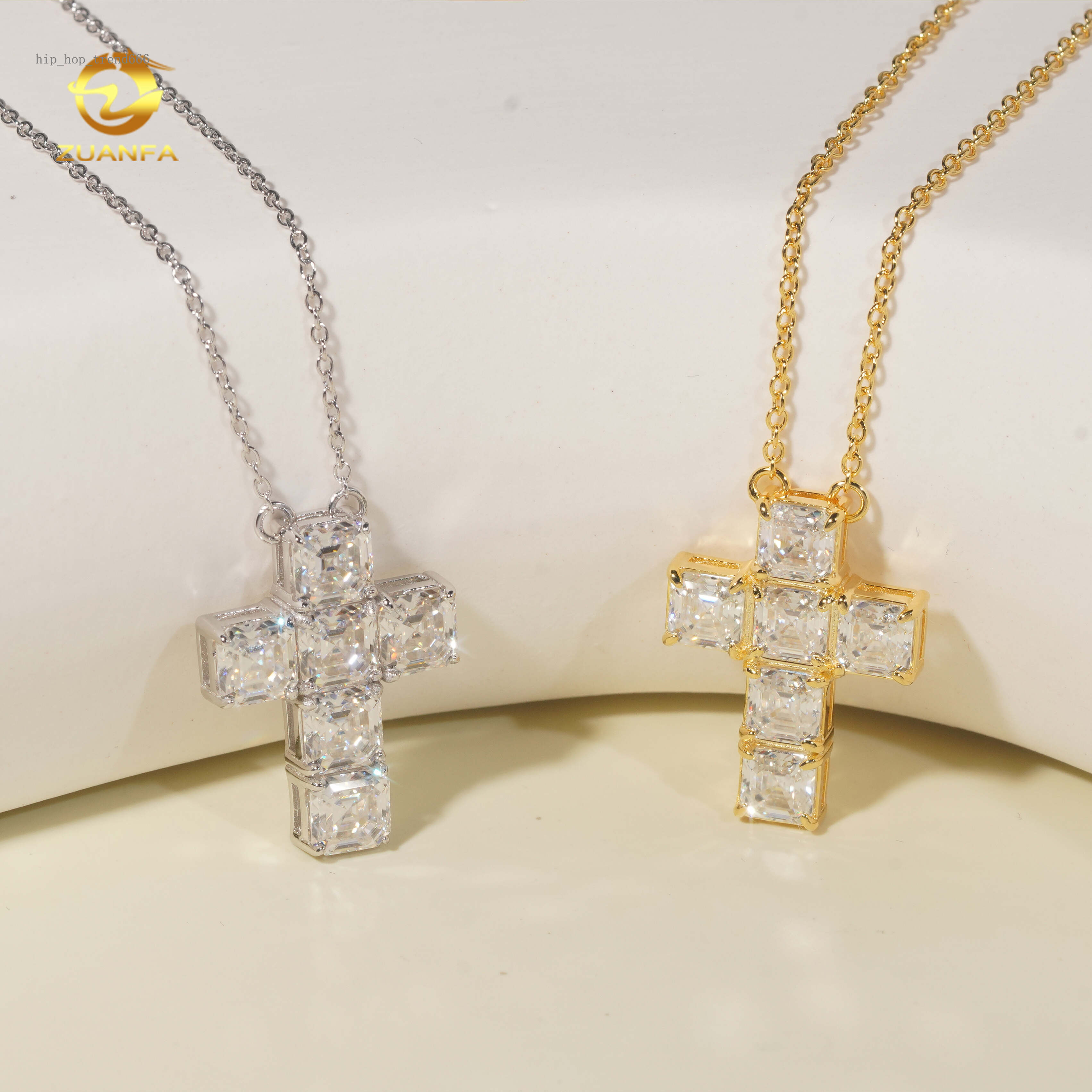 Luxury 925 Silver Asscher Cut Cross Pendant Necklace Unisex Moissanite Diamond Iced Out Hip Hop Women Necklace