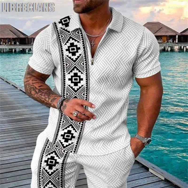 Men's Polos Summer Sportswear Casual Beach Short Sleeved Polo Shirt And Shorts Set Two-piece Clothing Street