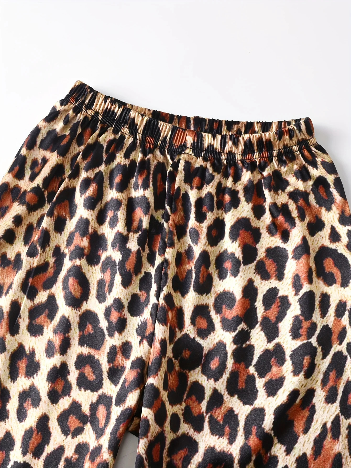 3-Piece Girls Leopard Print Satin Pajama Set - Soft Comfortable Loungewear with Button Up Lapel Collar Blouse Cami Top Pants 250312