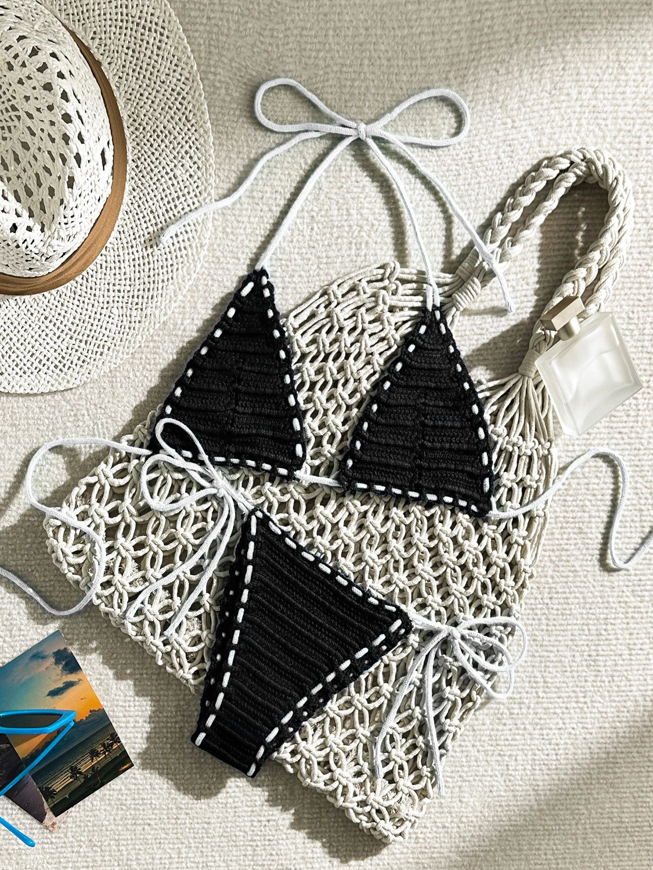 InX crochet bikini ladies swimwear micro bikinis woman black bathing suit knit swimsuit thong beachwear summer 250311