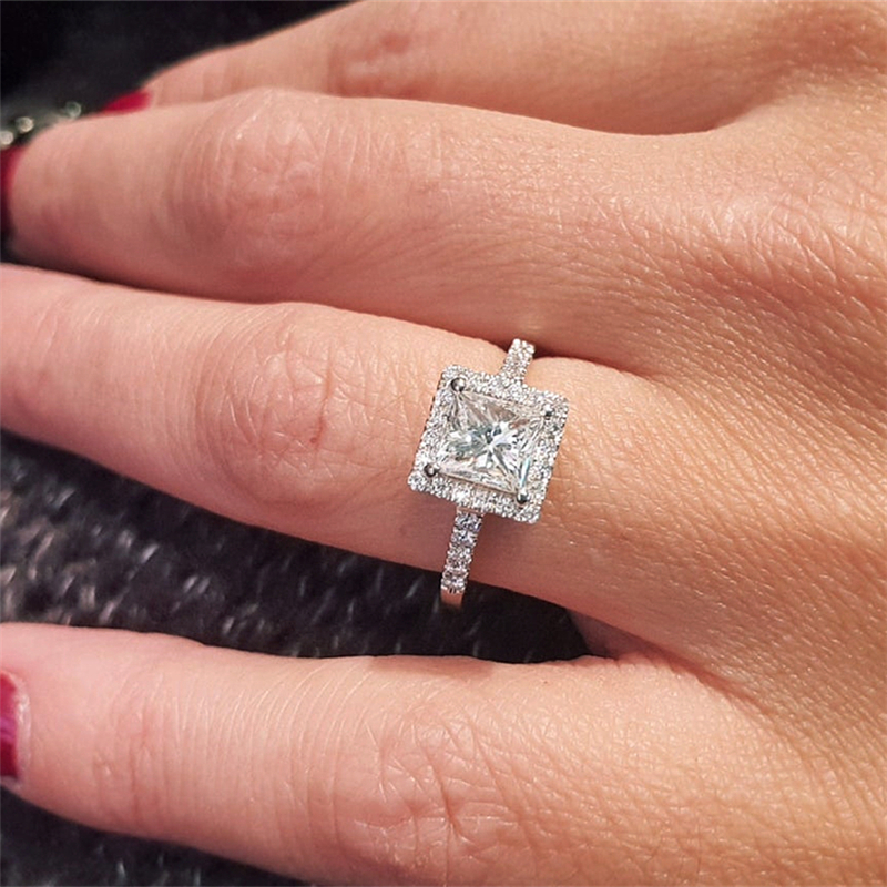 Jewelry 1.5 Carat Princess Cut Halo Engagement Ring IGl Certified Lab Grown Diamond Wedding Square Lab Diamond Ring For Women Half Band Anniversary