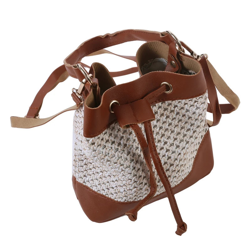 Bucket Bag For Women Drawstring Handbag Beach Straw Woven Crossbody Bag Fashionable Simple And Elegant Summer Messenger Bag R250312
