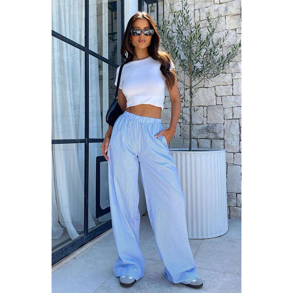 Women's Striped Wide Leg Street INS Loose High Waist Pants 2025 New Casual Fashion Trendy Clothing