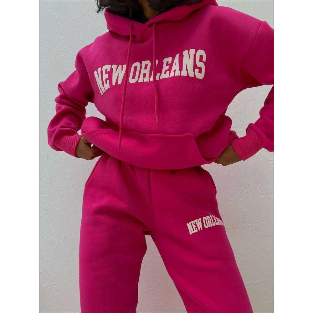 Autumn/Winter New Fleece Women's Sports and Leisure Hoodie Set for Women