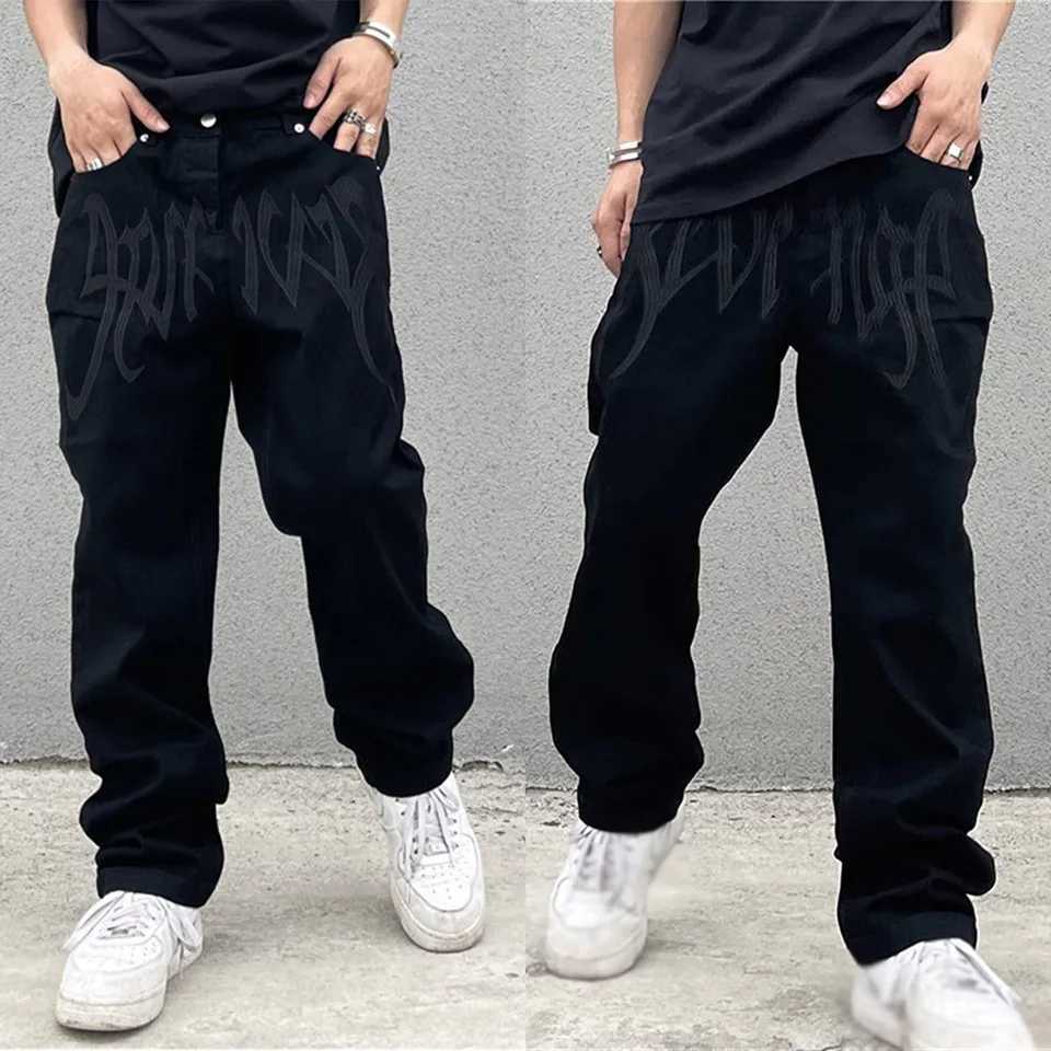 Mens Y2K Embroidered High-waisted Straight Baggy Printed Jeans Hip Hop Teenager Boy Streetwear Skateboard Casual denim Trousers X250313
