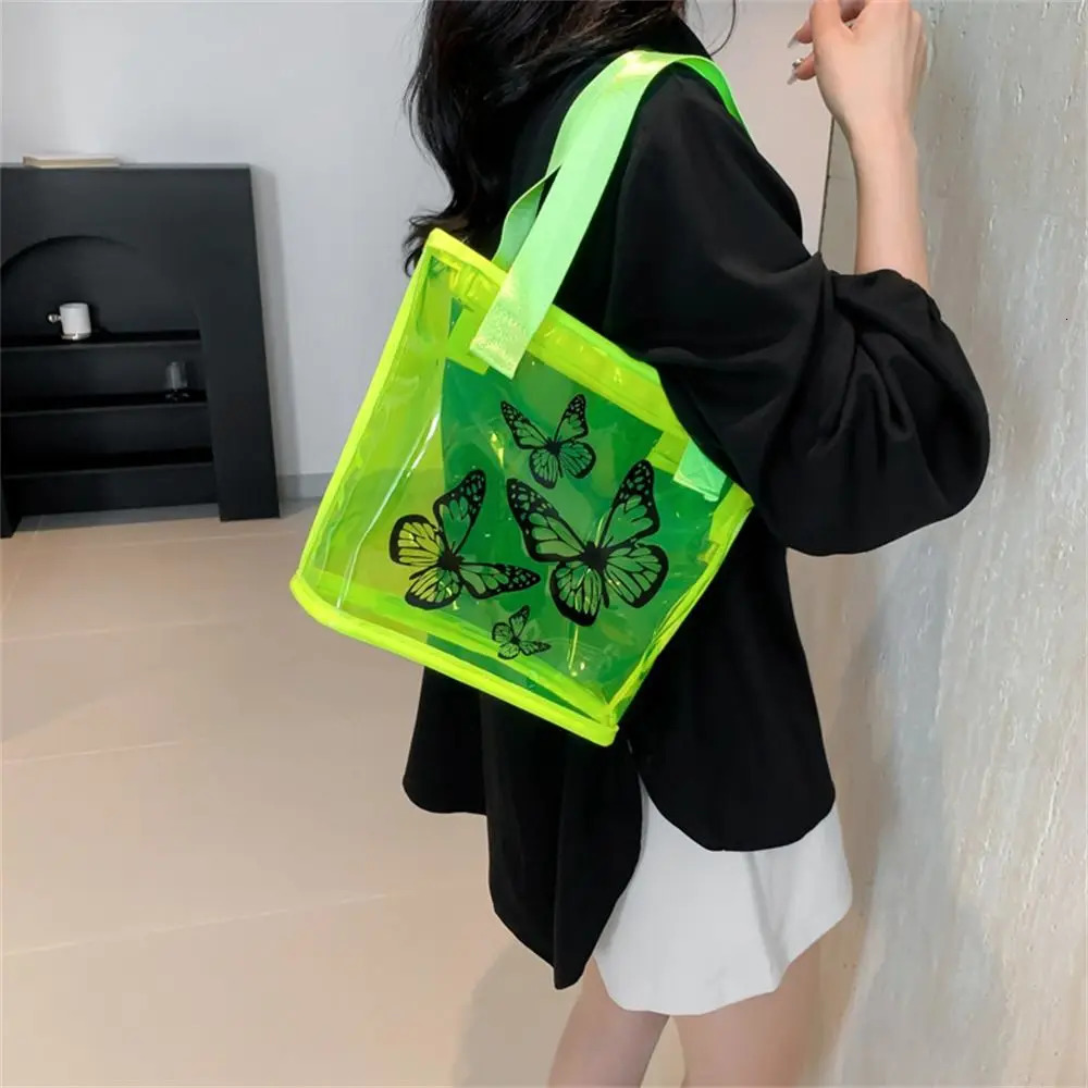 1Pcs Transparent PVC Jelly Bag Waterproof Clear Tote Summer Handbags Large Capacity Leisure Travel Beach Swimming Storage Bags R250312