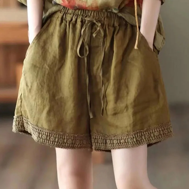 Summer Thin Cotton Linen Baggy Shorts Women Casual High Waist Short Pants Korean Lace Up Loose Straight Pantalones Cortos 250313