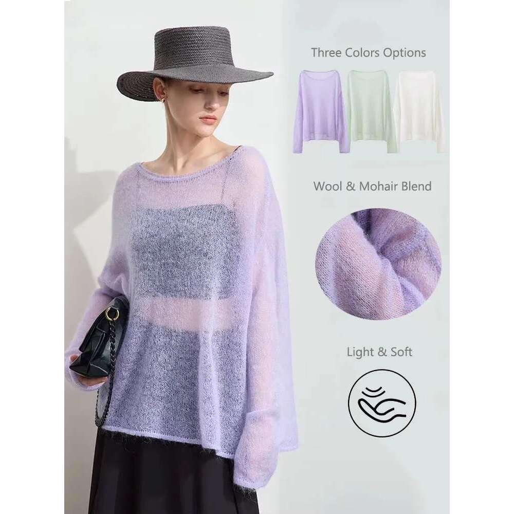 Minimalism Sweater For Women 2025 Spring New Sweet Elegant Solid O Neck Pullover Drop Sleeves Knitted Tops 12551046