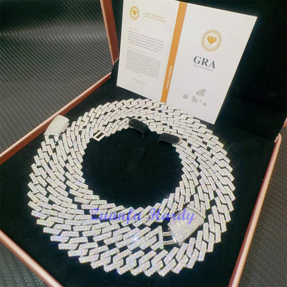 Pass Diamond Tester VVS Moissanite Diamond Necklace 13.5mm Hip Hop Style Necklace Moissanite Cuban Link Chain