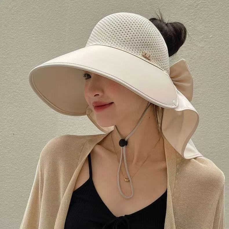 baseball cap New Large brimmed Sunshade for Women's Summer Seaside Breathable Grass Weaving Face Covering Lace Beach Sunscreen Hat