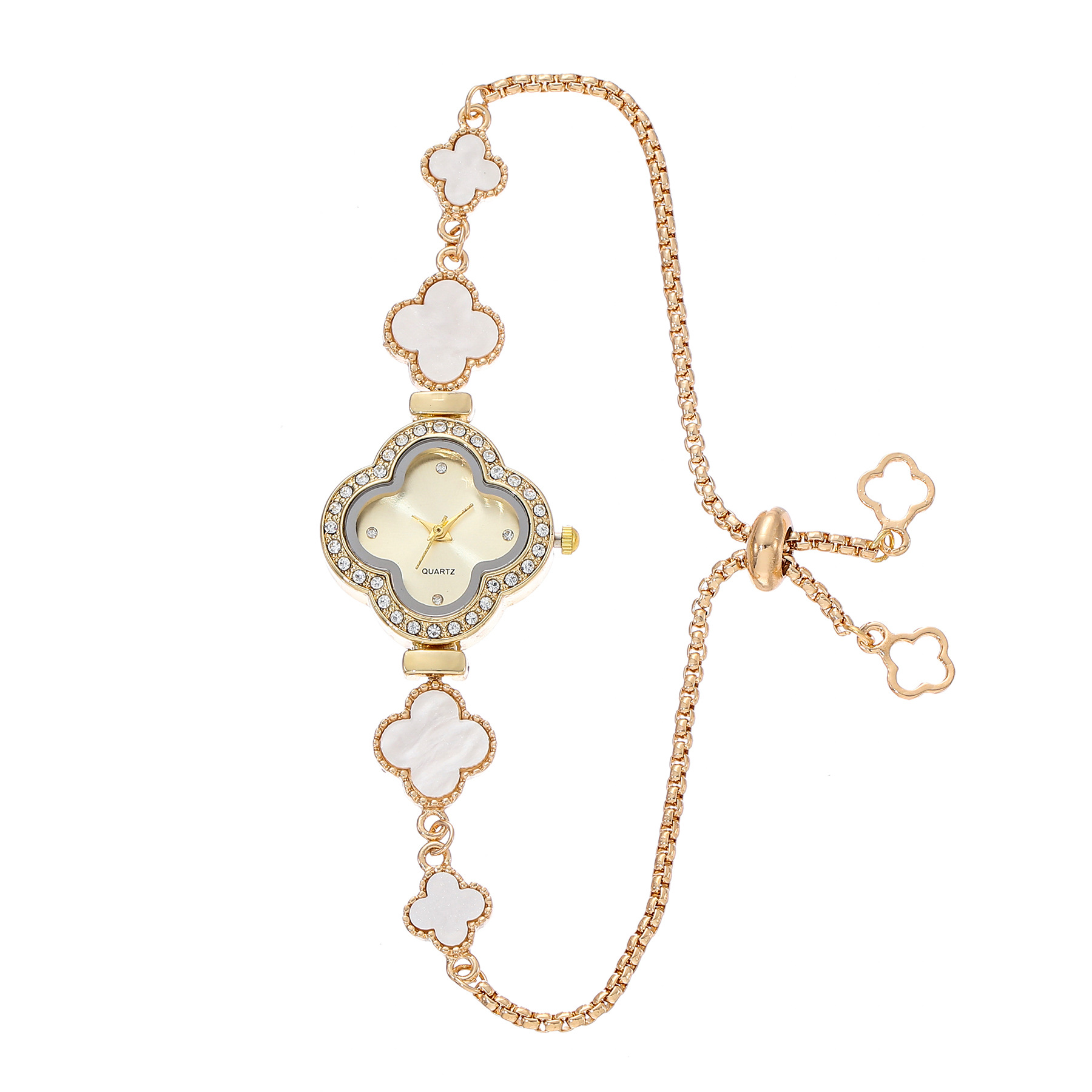 Four leaf clover quartz watch temperament light luxury diamond inlaid womens watch niche flower shaped bracelet womens watch