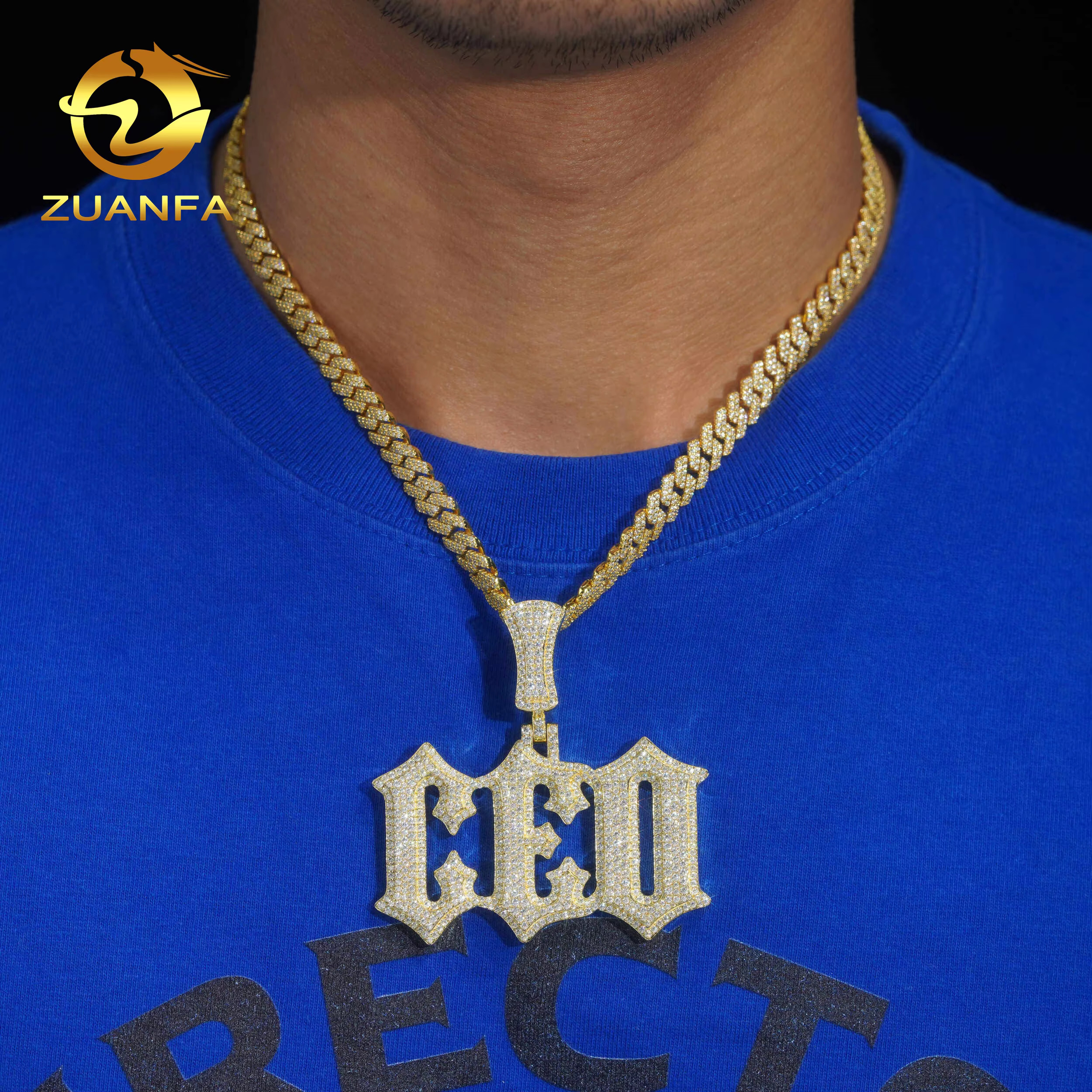 Zuanfa Jewelry Solid Silver Hip Hop Iced Out VVS Moissanite Diamond Letter CEO Pedant Custom Pendant Fine Jewelry
