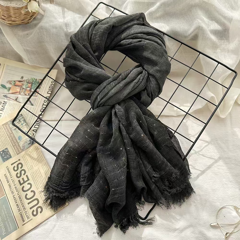 T275 retro literary sequin headscarf spring new dirty dyed cotton scarf sunscreen shawl