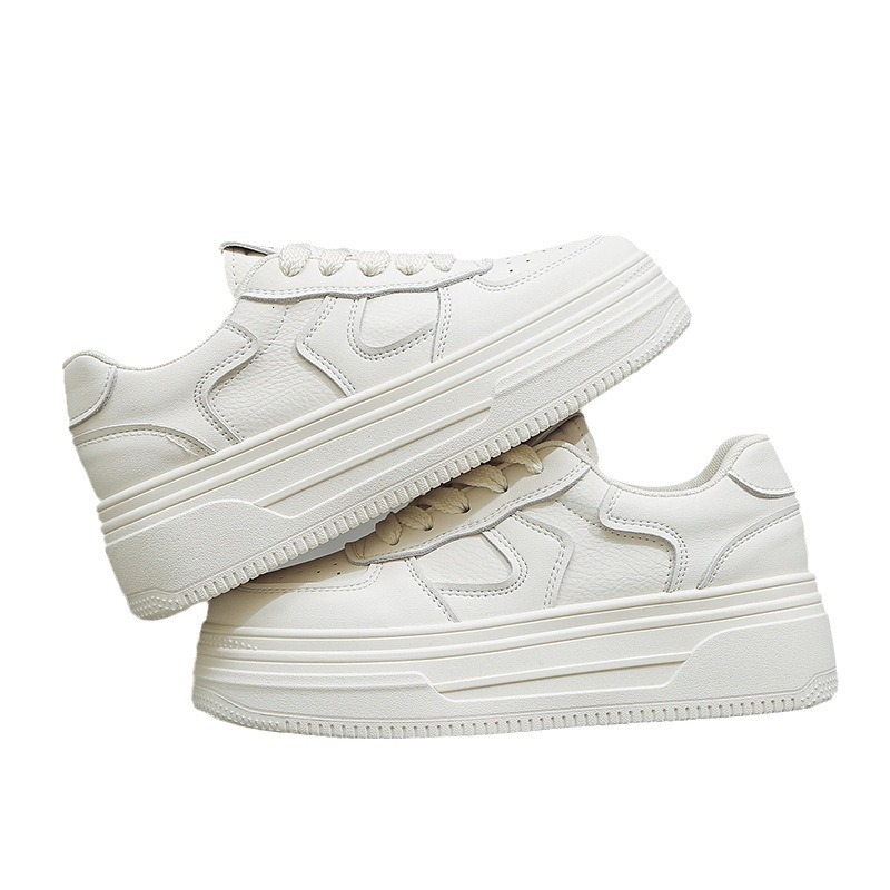 2025 Spring Genuine Leather Women s White Shoes Multi Functional Thick Soled Board Shoes Trendy Designer Fashion Sports Shoes Running Shoes Skateboard