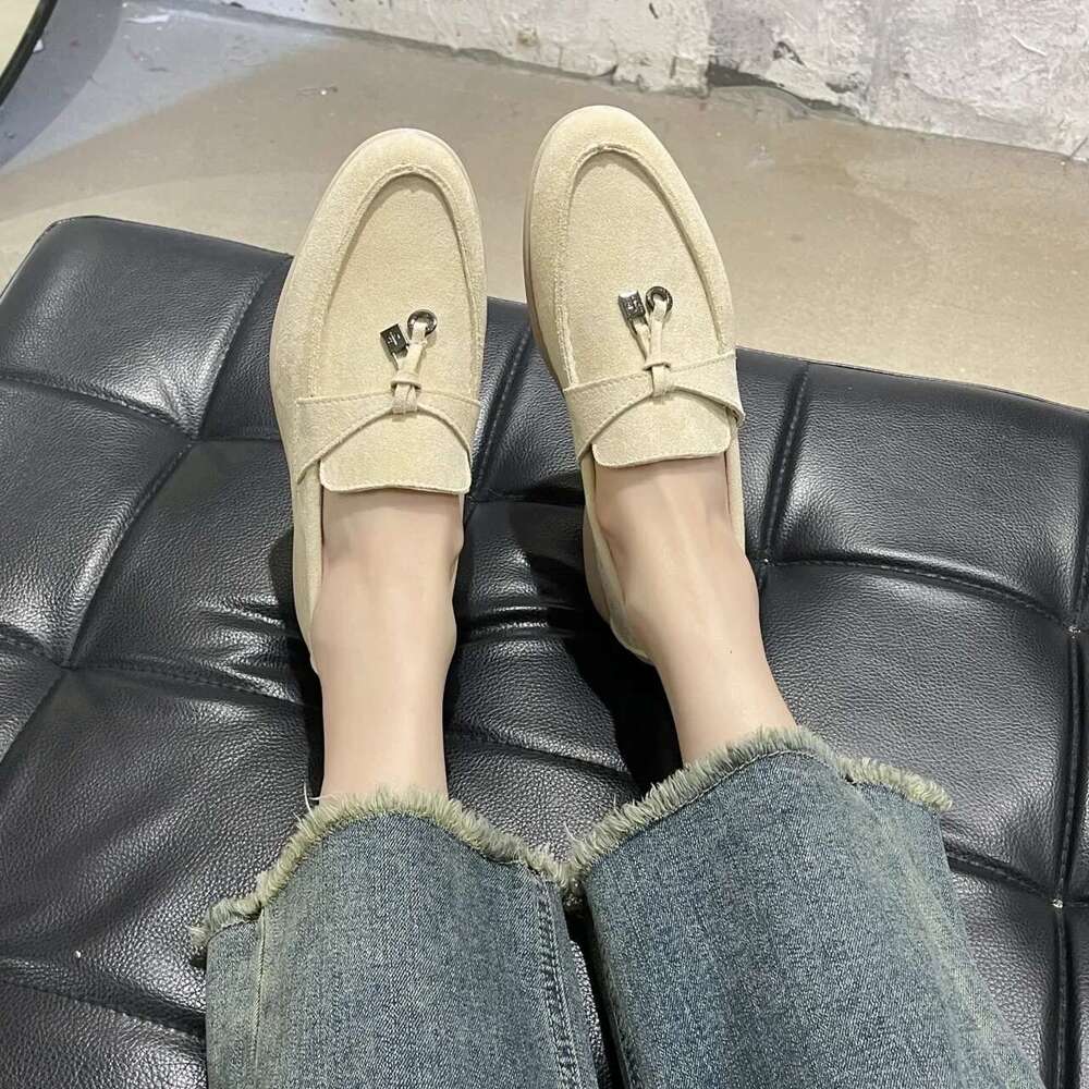 Spring Walk Loafers Women Flat Khaki Suede Leather Tassel Metal Lock Slip On Slippers Mules Driving Shoes Causal Moccasins 250601