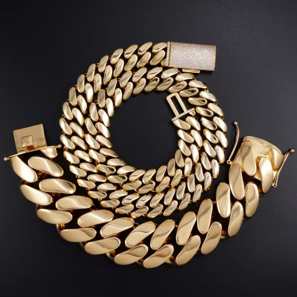 18k Gold Plated 30mm Big Miami Cuban Chain Bracelet Brass Cuban Men Necklace Chain Men Chain