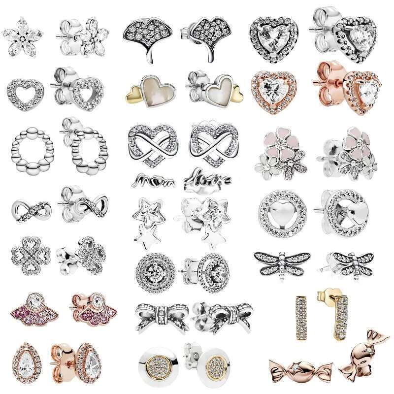Temperament 925 Sterling Silver Charm Love Drops Flowers Quadleaf Zircon Earrings For Women Fashion DIY Fine Jewelry Gift