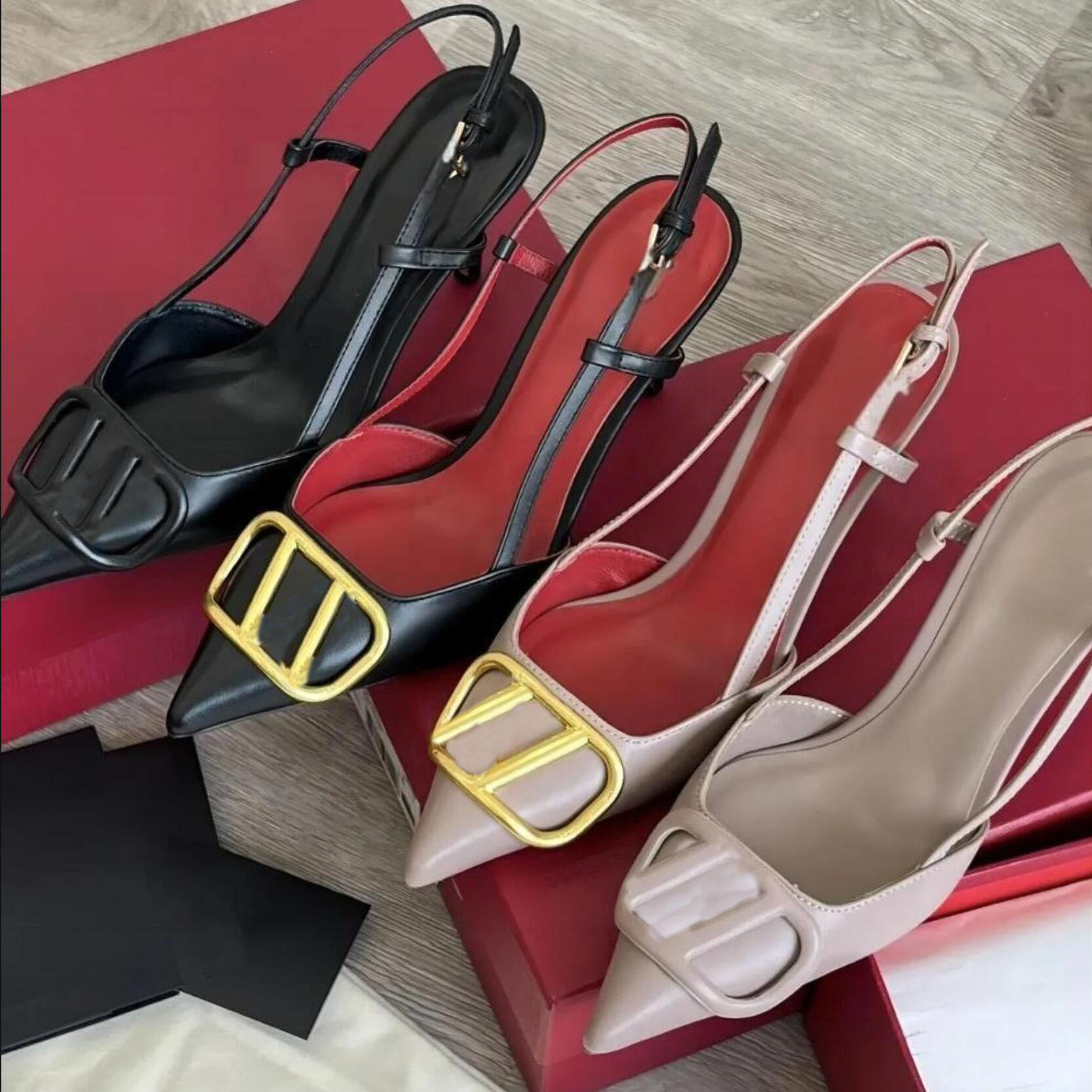 Designer Shoes Women High Heels Shoes Summer Sandals Brand Pumps Women Pointed Shoes Classics buckle Nude Black Red 6cm 8cm 10cm Thin Heel Womens Wedding Shoes