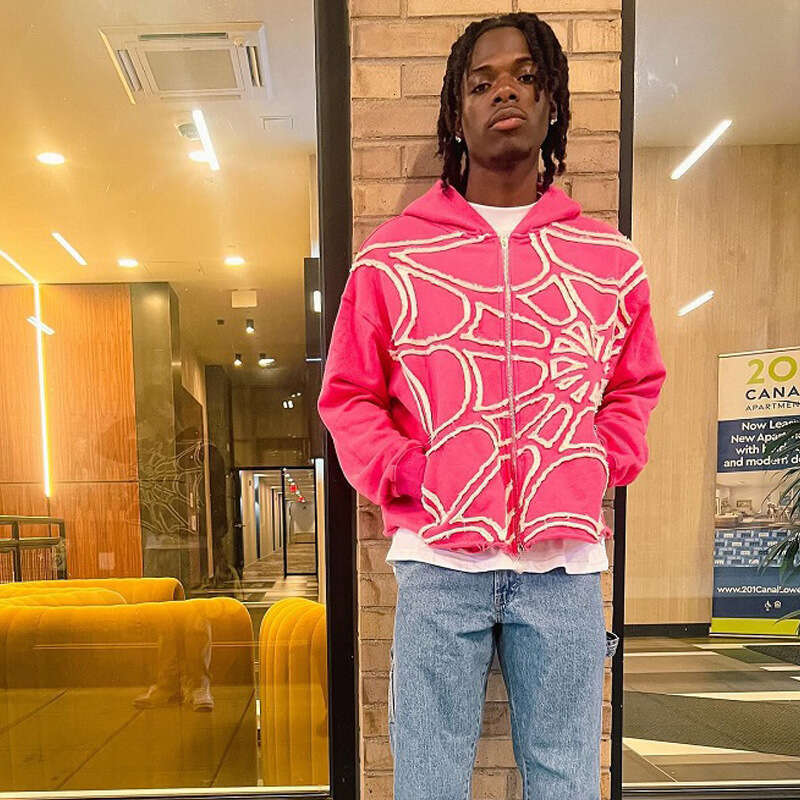 Wind autumn and winter spider print patchwork design loose zipper hooded trendy sports street unisex hoodie