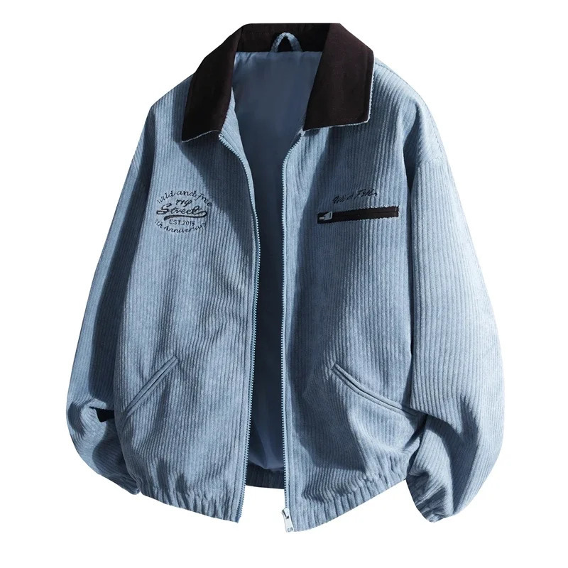 Spring Corduroy Jacket Mens Retro Collar Cotton Military Korean Ultra Thin Set Bomber 250313
