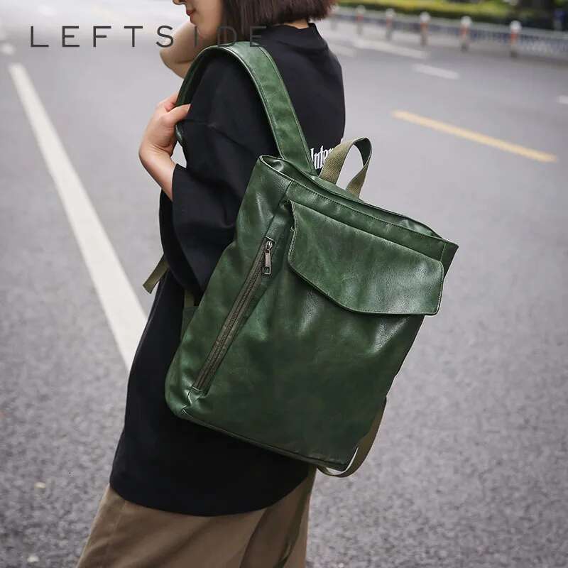 Women's Large Pu Leather Backpacks 2024 Y2k Korean Fashion Solid Color Vintage Backpack Lady Travel Retro Green Back Packs