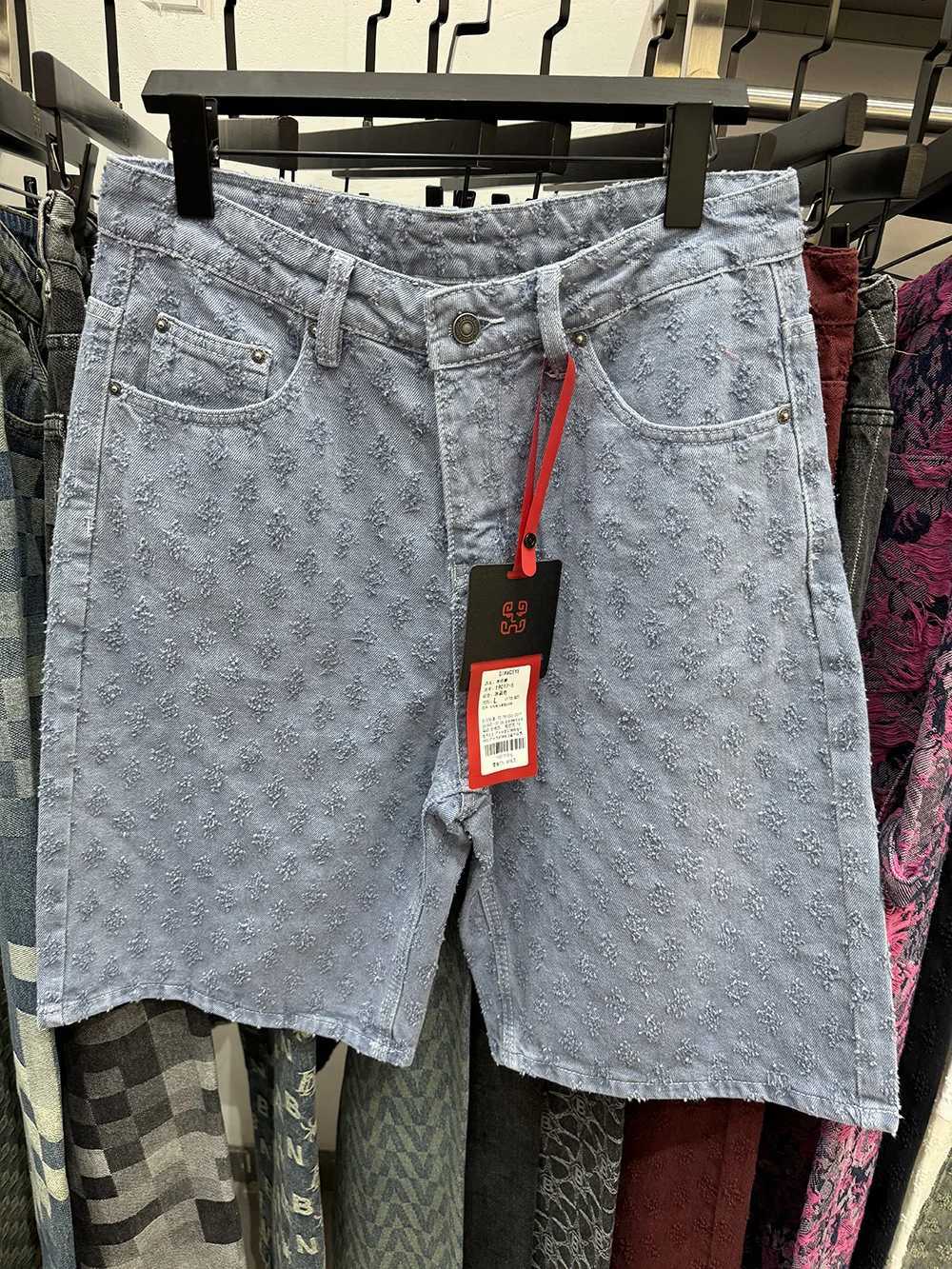 New Summer Mens Distressed Shorts Retro Jacquard Straight Leg Mens Denim ShortsXJ250313