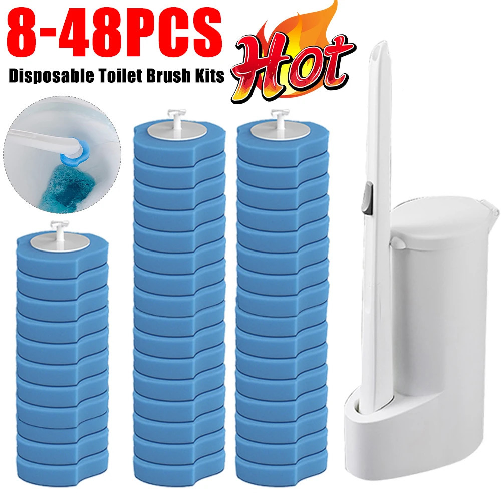848PCS Disposable Replacement Head Toilet Brush Kit With Long Handle Auto Lid Opening Bowl Cleaner Pad Kits 250311