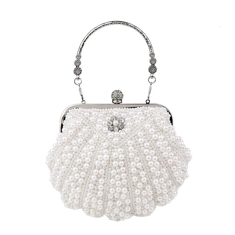 Shell Pearl Evening Bags Beading Metal Clutch Bags With Chain Prom Wedding Bridal Handbags Purse 250305