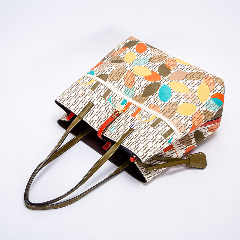CHCH Women's PU Bucket Classic Letter Style Color Printed Shoulder Bag Large Capacity Handbag