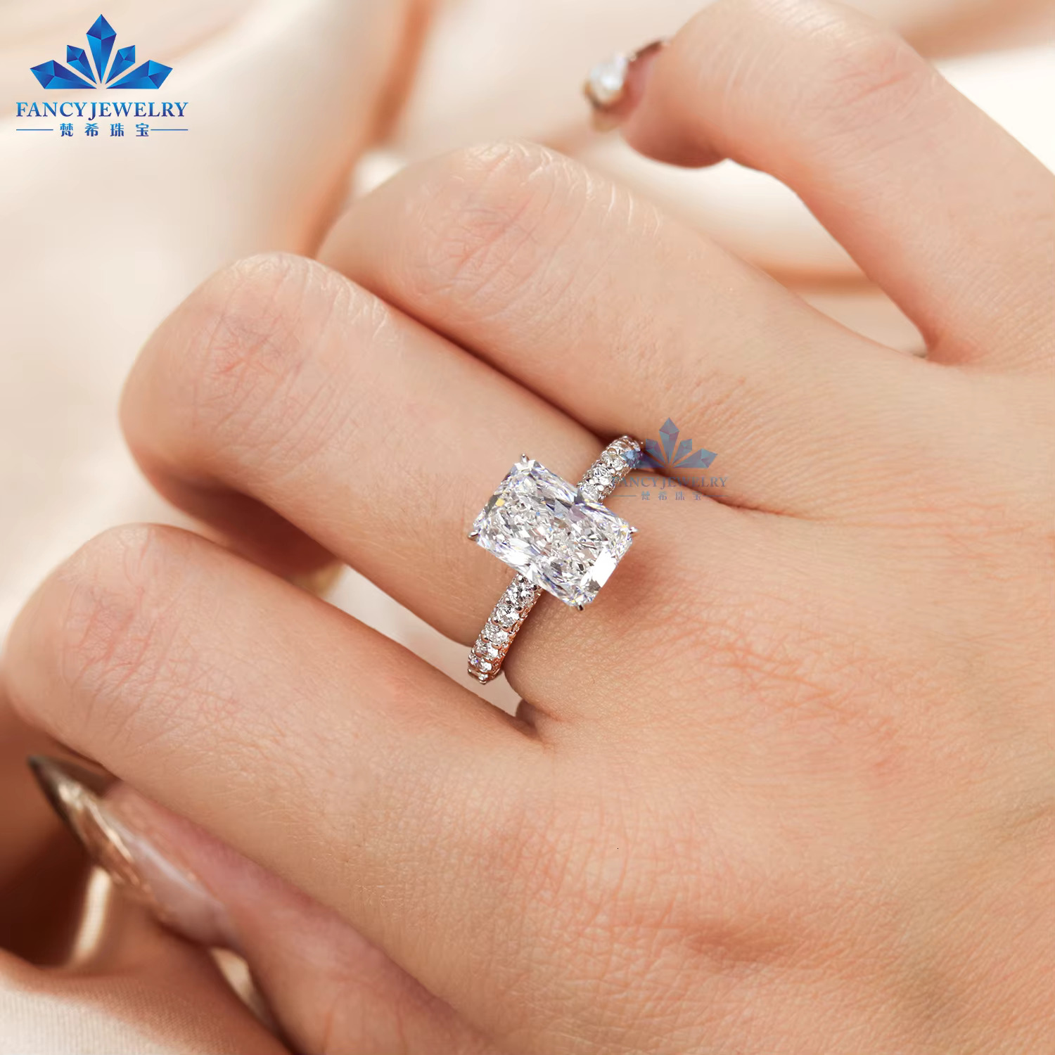 Custom Engagement Wedding Ring Jewelry 18k Solid Gold D VS1 Radiant Cut 3ct Lab Grown Diamond Ring