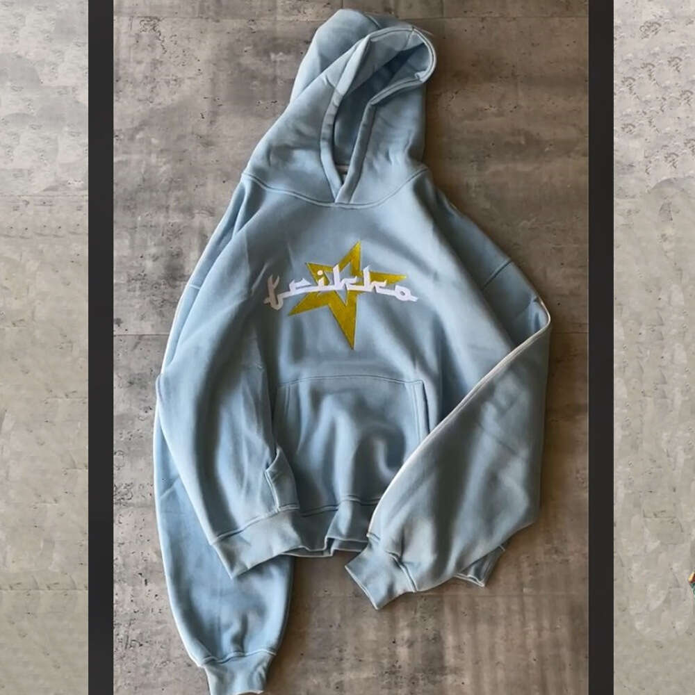 Ins trendy hooded autumn and winter style line letter star print loose long sleeved pullover hoodie set