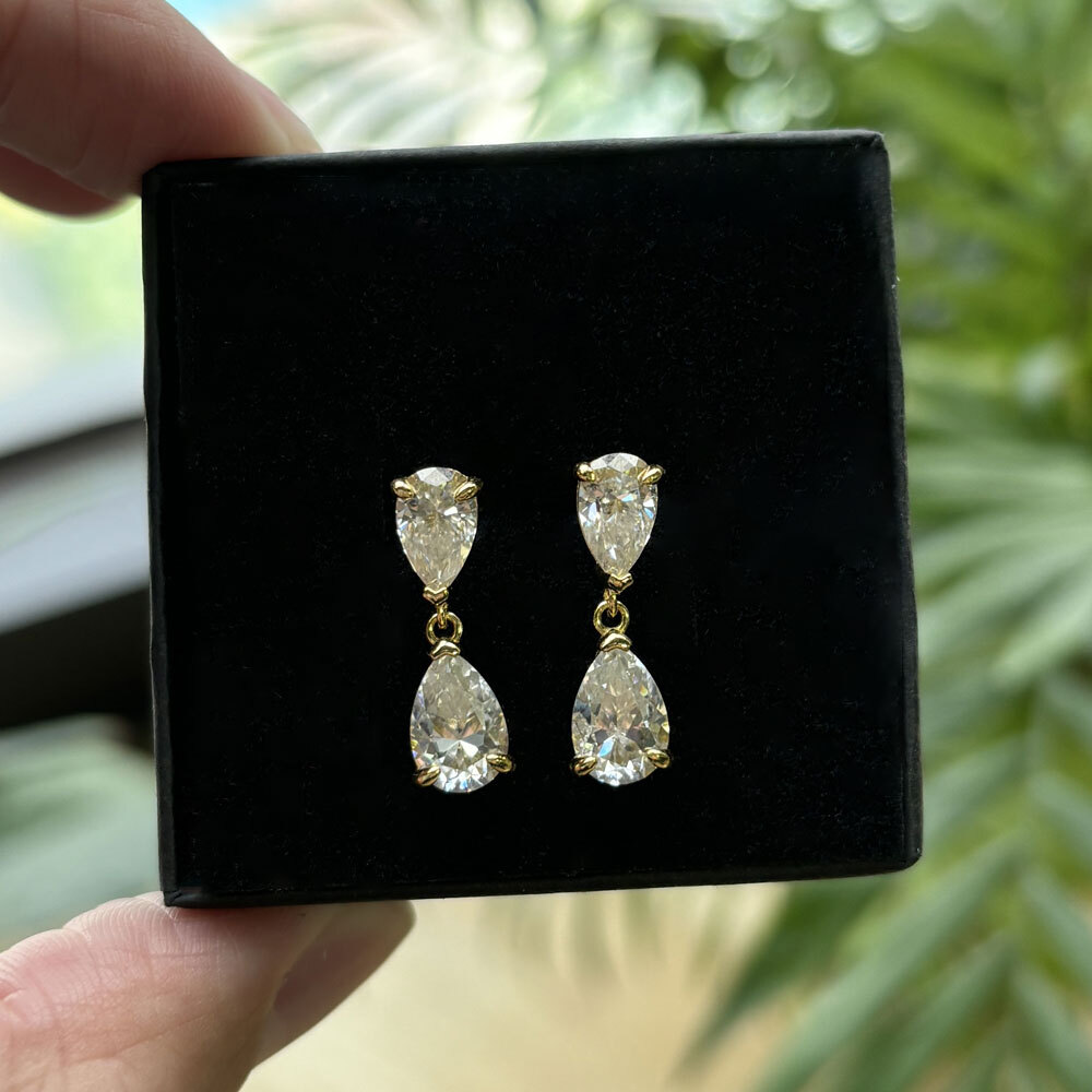 KNOBSPIN D VVS1 Pear Moissanite Drop Earrings for Women GRA Certified Diamond Solid s925 Silver Plated 18k Gold Wedding Earring