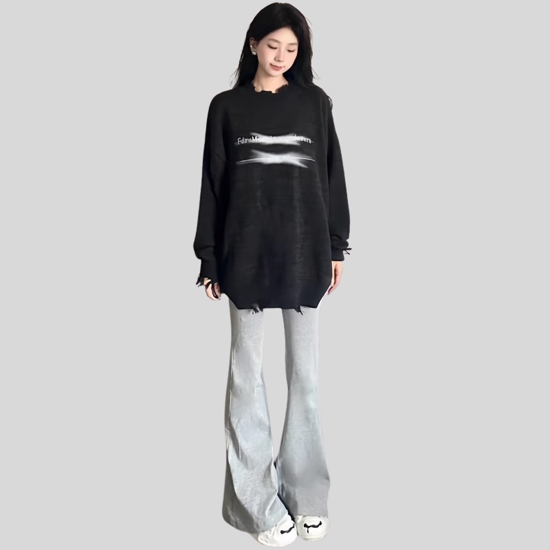 Gray American micro-flared pants women's spring new high-waisted and thin casual sweatpants drape straight wide-leg sweatpants